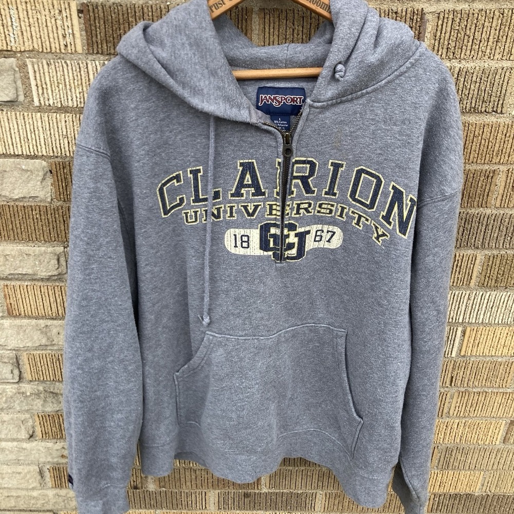 Clarion University Men's Large Hoodie Half Zip Jansport Golden Eagles Gray‎
